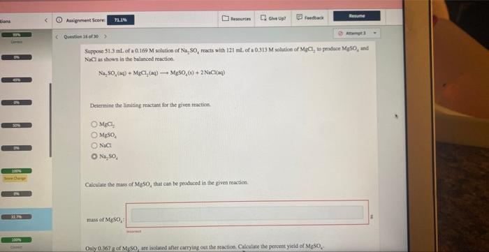 Tions 479 50 100 3279 200 71 1 Determine The Limiting Reactant For The Given Reaction Empoly M 50 Nac1 O Na So 1