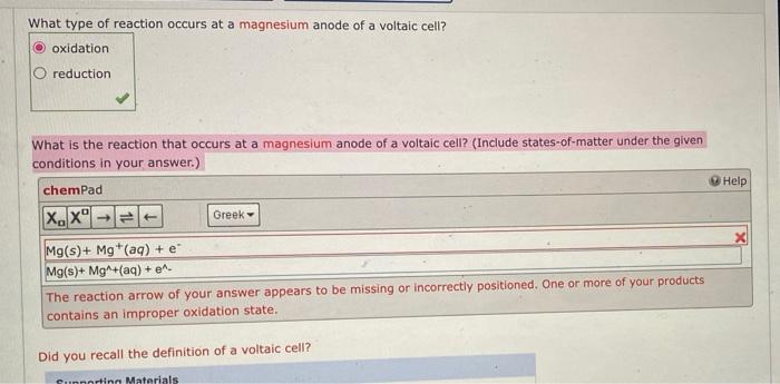 What Type Of Reaction Occurs At A Magnesium Anode Of A Voltaic Cell Ooxidation Reduction What Is The Reaction That Occu 1