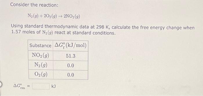 Consider The Reaction N G 202 G 2no G Using Standard Thermodynamic Data At 298 K Calculate The Free Energy Cha 1
