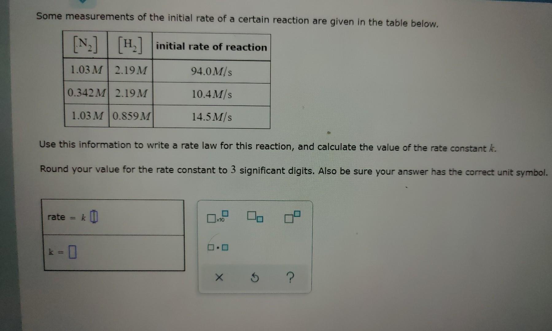 Some Measurements Of The Initial Rate Of A Certain Reaction Are Given In The Table Below N H Initial Rate Of Reac 1