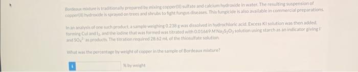 Bordeaux Mixture Is Traditionally Prepared By Mixing Copper Sulfate And Calcium Hydroxide In Water The Resulting Susp 1