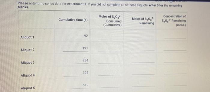 10 19 1 Prepare Two Flasks For Each Experiment Table Rr 1 Using The Stock Solutions Table Rr 2 Remember To Include 2