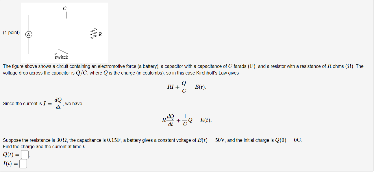 1 Point E Switch The Figure Above Shows A Circuit Containing An Electromotive Force A Battery A Capacitor With A Ca 1