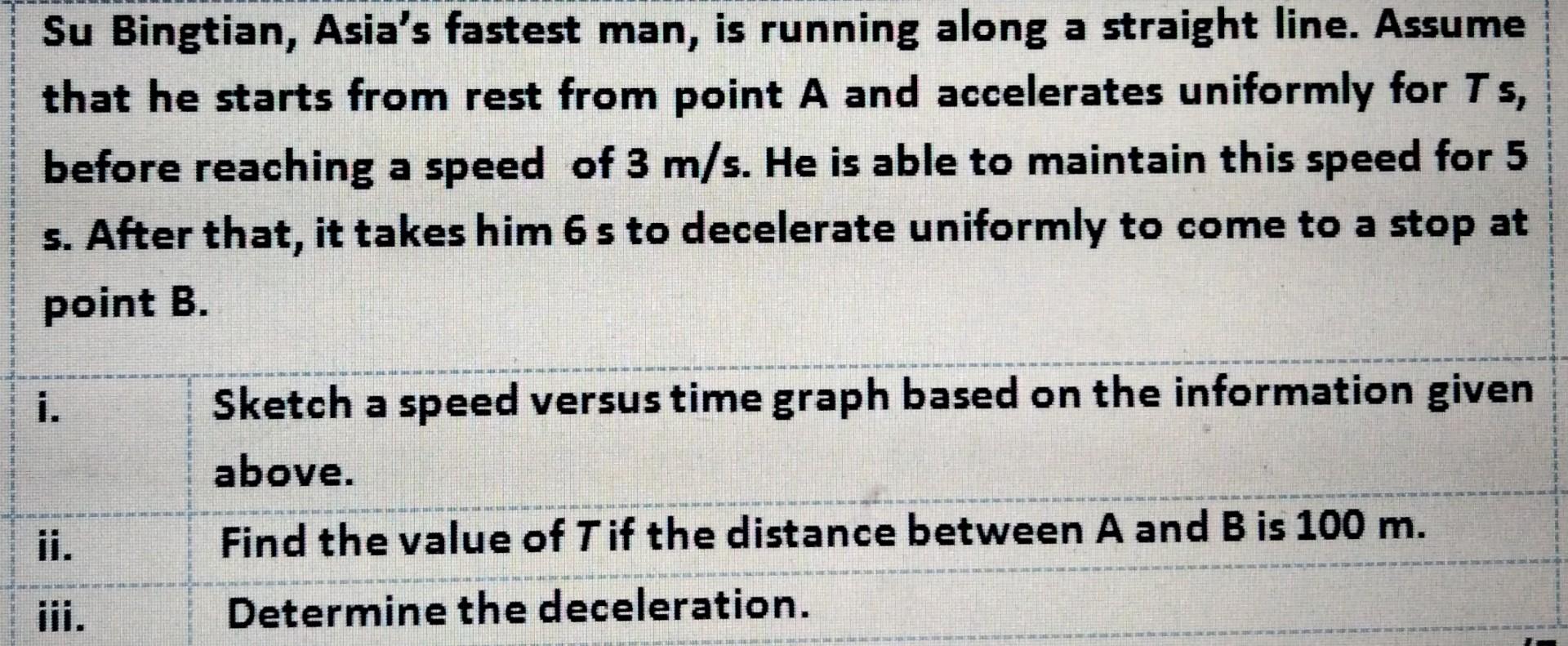 Su Bingtian Asia S Fastest Man Is Running Along A Straight Line Assume That He Starts From Rest From Point A And Acce 1
