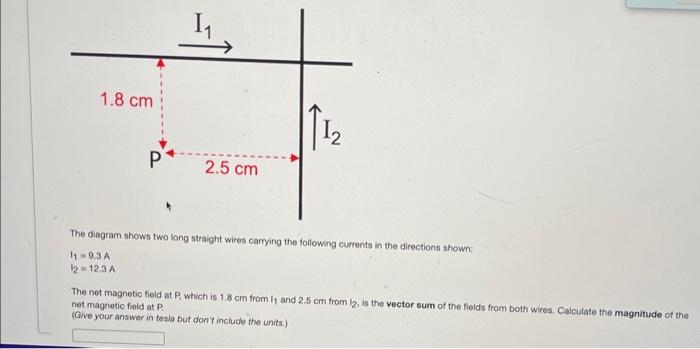 1 8 Cm P 2 5 Cm The Diagram Shows Two Long Straight Wires Carrying The Following Currents In The Directions Shown 119 3 1