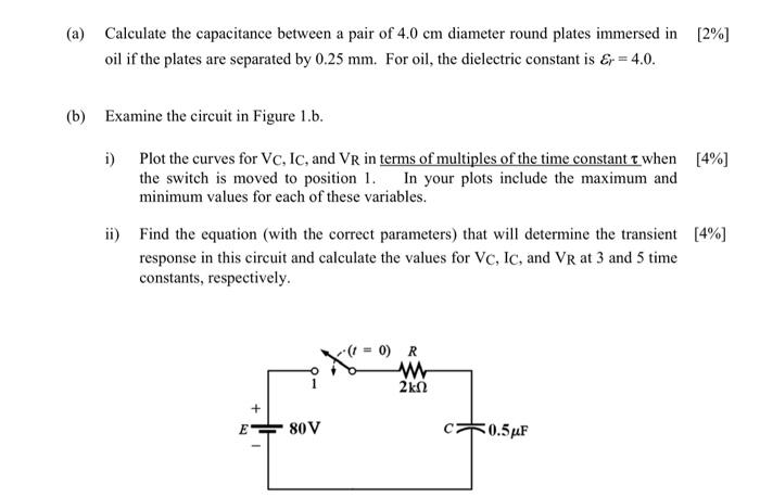 A Calculate The Capacitance Between A Pair Of 4 0 Cm Diameter Round Plates Immersed In 2 Oil If The Plates Are Sepa 2