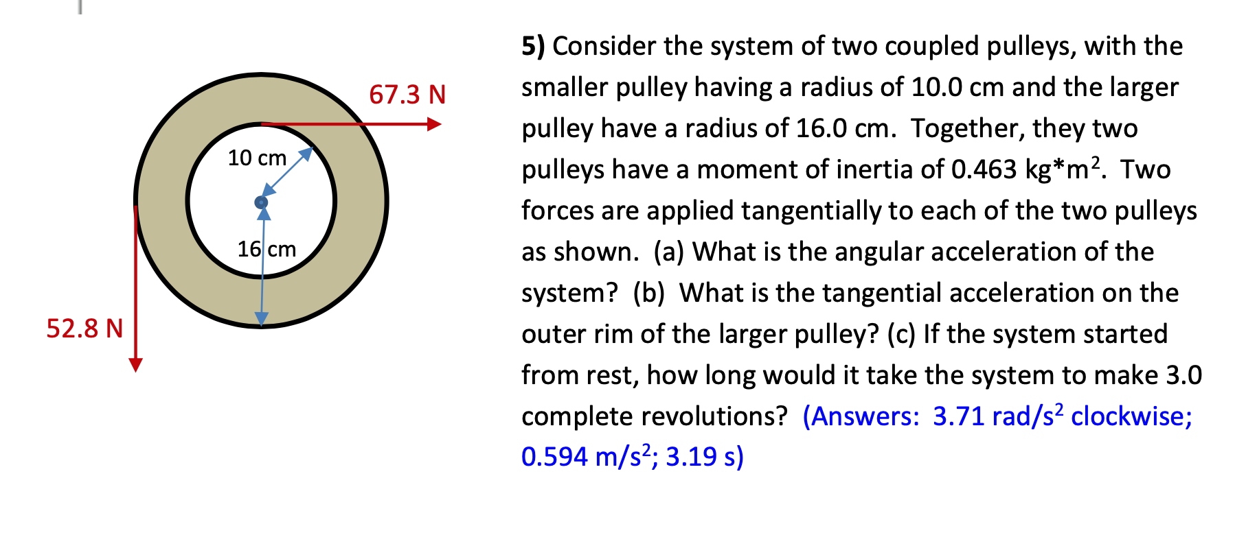 52 8 N 10 Cm 16 Cm 67 3 N 5 Consider The System Of Two Coupled Pulleys With The Smaller Pulley Having A Radius Of 10 0 1