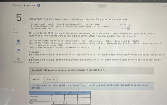 Chapter 11 Assignment Hel 5 5 Points Ritz Company Had The Following Stock Outstanding And Retained Earnings At December 1