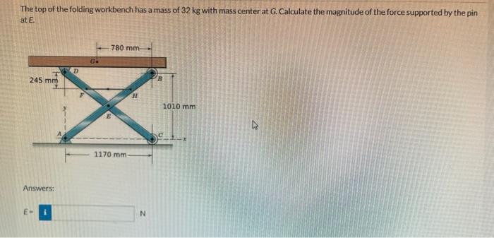 The Top Of The Folding Workbench Has A Mass Of 32 Kg With Mass Center At G Calculate The Magnitude Of The Force Support 1