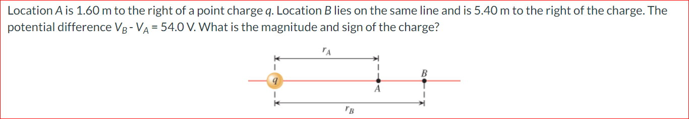Location A Is 1 60 M To The Right Of A Point Charge Q Location B Lies On The Same Line And Is 5 40 M To The Right Of Th 1