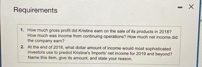 To Follow Is The 2018 Income Statement Of Kristine S Imports Inc Click The Icon To View The Income Statement Read T 2