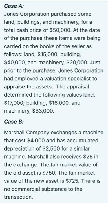 Case A Jones Corporation Purchased Some Land Buildings And Machinery For A Total Cash Price Of 50 000 At The Date 1