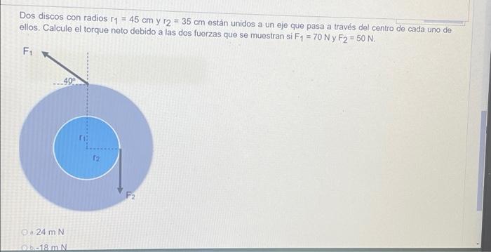 Dos Discos Con Radios R 45 Cm Y R2 35 Cm Estan Unidos A Un Eje Que Pasa A Traves Del Centro De Cada Uno De Ellos C 1