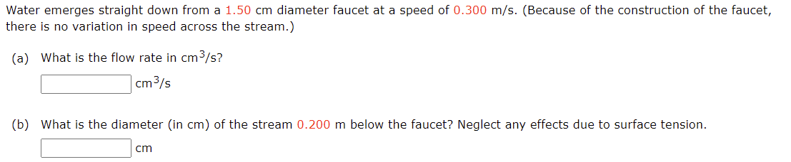 Water Emerges Straight Down From A 1 50 Cm Diameter Faucet At A Speed Of 0 300 M S Because Of The Construction Of The 1
