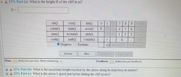 5 Problem 14 An Arrow Is Shot From A Height Of 1 5 M Toward A Cliff Of Height H It Is Shot With A Velocity Of 29 M 2