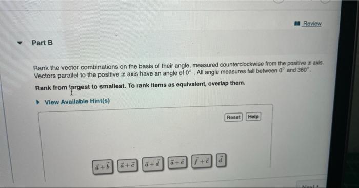 Vector Addition Ranking Task Six Vectors A Through F Have The Magnitudes And Directions Indicated In The Figure Figu 4