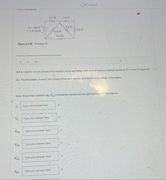 Fill In The Olanks Figure 23 36 Problem 59 Le V 8 90 V R 0 50 51 Type Your Answers In All Of The Blanks And Submit X 1