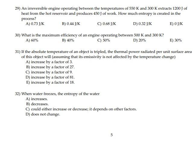 29 An Irreversible Engine Operating Between The Temperatures Of 550 K And 300 K Extracts 1200 J Of Heat From The Hot Re 1