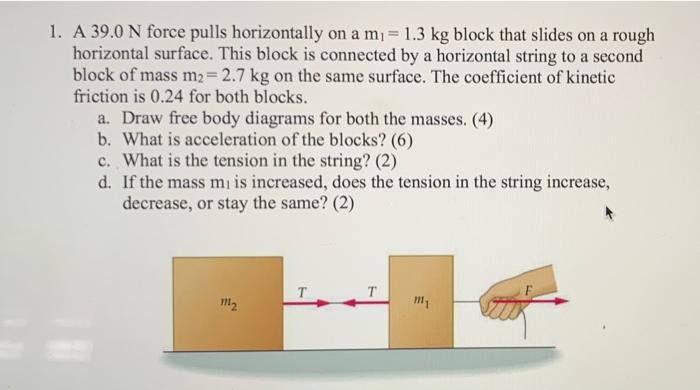 1 A 39 0 N Force Pulls Horizontally On A M 1 3 Kg Block That Slides On A Rough Horizontal Surface This Block Is Con 1