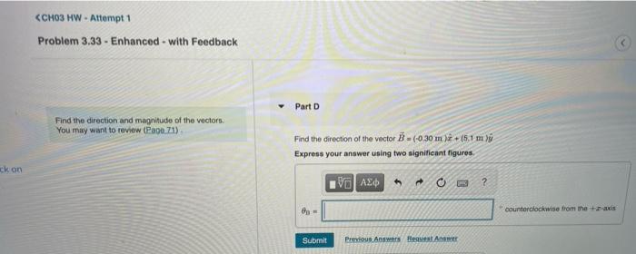 Ck On Ch03 Hw Attempt 1 Problem 3 33 Enhanced With Feedback Find The Direction And Magnitude Of The Vectors You May W 1