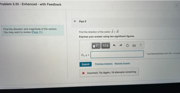 Ck On Ch03 Hw Attempt 1 Problem 3 33 Enhanced With Feedback Find The Direction And Magnitude Of The Vectors You May W 3
