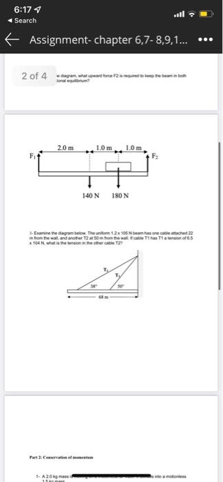 6 17 Search Assignment Chapter 6 7 8 9 1 2 Of 4 Diagram What Wand Force F2 Is Required To Keep The Beam In Both S 1