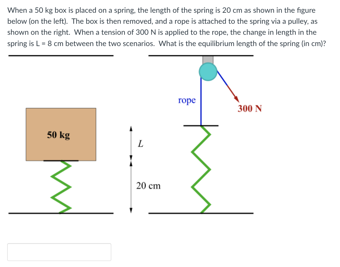 When A 50 Kg Box Is Placed On A Spring The Length Of The Spring Is 20 Cm As Shown In The Figure Below On The Left Th 1