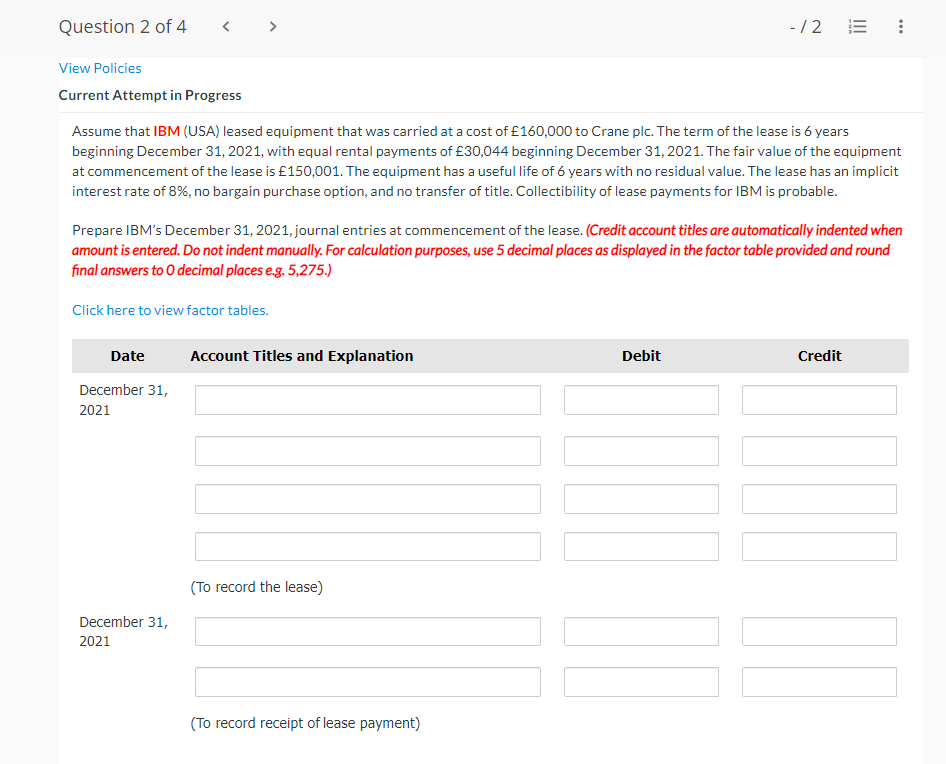 Question 2 Of 4 12 View Policies Current Attempt In Progress Assume That Ibm Usa Leased Equipment That Was Carrie 1