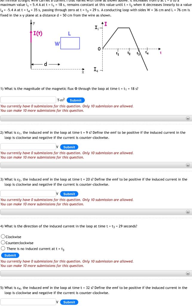 An Infinite Straight Wire Carries A Current I That Varies With Time As Shown Above It Increases From 0 At T 0 To A Ma 1