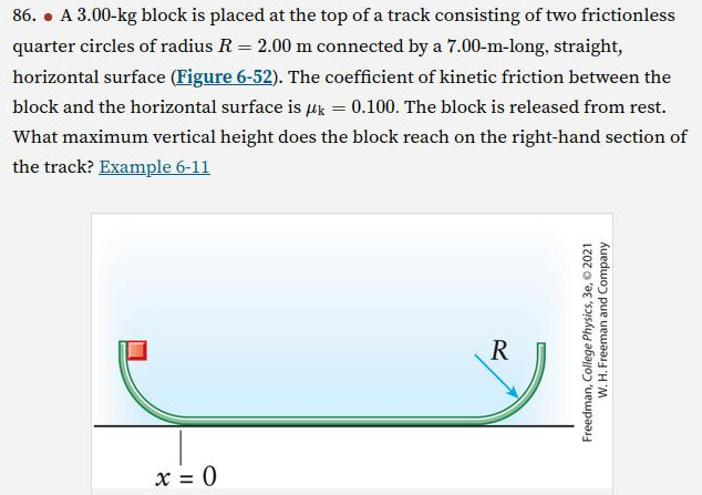 86 A 3 00 Kg Block Is Placed At The Top Of A Track Consisting Of Two Frictionless Quarter Circles Of Radius R 2 00 M 1
