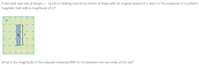 A Thin And Rigid Rod Of Length L 12 Cm Is Rotating Around Its Center Of Mass With An Angular Speed Of 2 Rad S In The P 1
