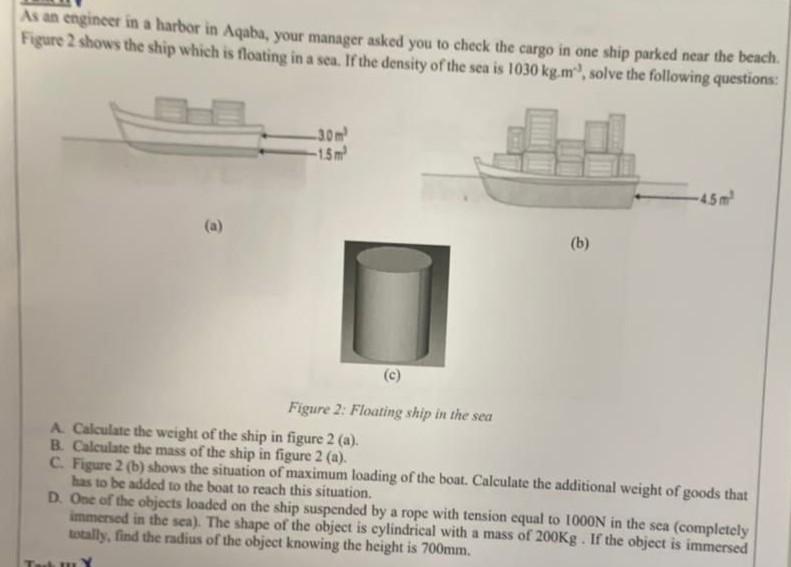 As An Engineer In A Harbor In Aqaba Your Manager Asked You To Check The Cargo In One Ship Parked Near The Beach Figure 1