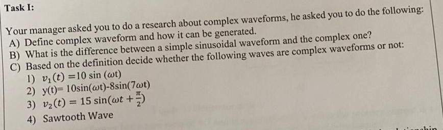 Task I Your Manager Asked You To Do A Research About Complex Waveforms He Asked You To Do The Following A Define Com 1