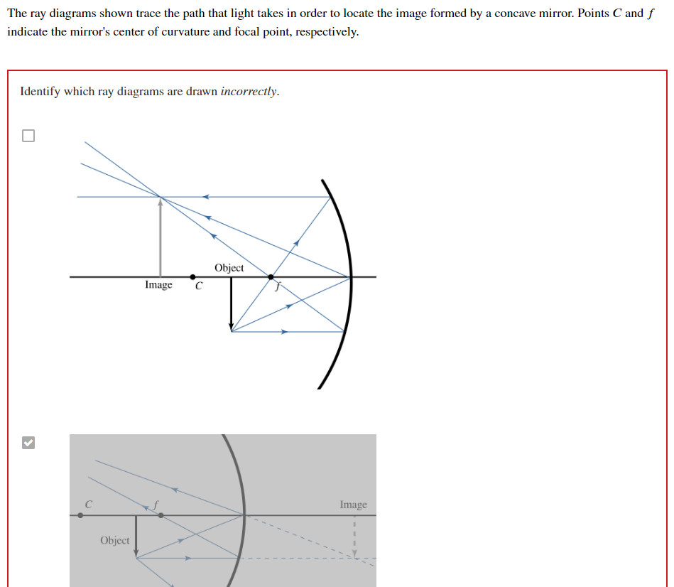 The Ray Diagrams Shown Trace The Path That Light Takes In Order To Locate The Image Formed By A Concave Mirror Points C 1