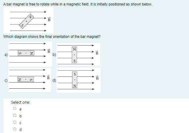 A Bar Magnet Is Free To Rotate While In A Magnetic Field It Is Initially Positioned As Shown Below A Len Which Diagra 1