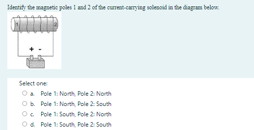 Identify The Magnetic Poles 1 And 2 Of The Current Carrying Solenoid In The Diagram Below Select One A Pole 1 North 1