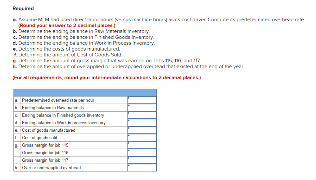 Required A Assume Mlm Had Used Direct Labor Hours Versus Machine Hours As Its Cost Driver Compute Its Predetermined 1