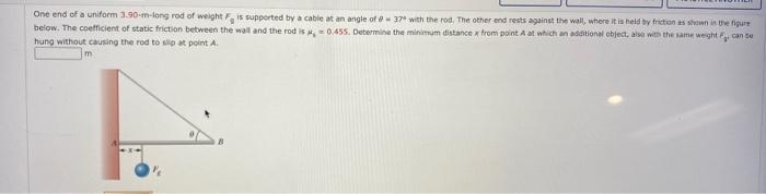 One End Of A Uniform 3 90 M Long Rod Of Weight F Is Supported By A Cable At An Angle Of 37 With The Rod The Other End 1