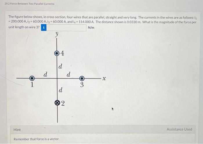 29 2 Force Between Two Parallel Currents The Figure Below Shows In Cross Section Four Wires That Are Parallel Straigh 1