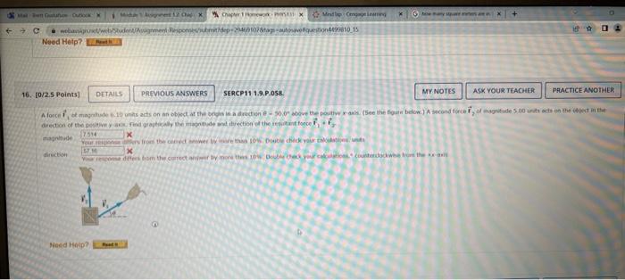 Need Help Read It 6 2 5 Points A Force Of Magnitude 5 00 Units Acts On An Object At The Origin In A Direction 4