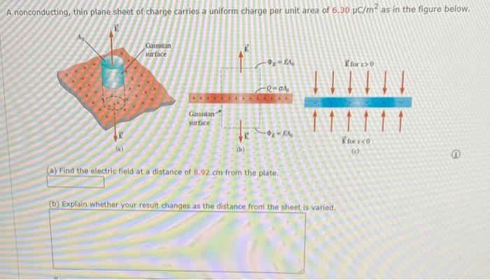 Question A Nonconducting Thin Plane Sheet Of Charge Carries A Uniform Charge Per Unit Area Of 6 30 Uc M 2 As In The Fi 2