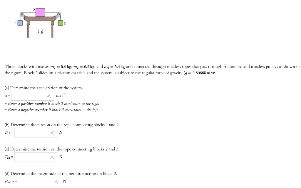 G Three Blocks With Masses M 5 9 Kg M 6 5 Kg And M3 5 4kg Are Connected Through Massless Ropes That Pass Thr 1