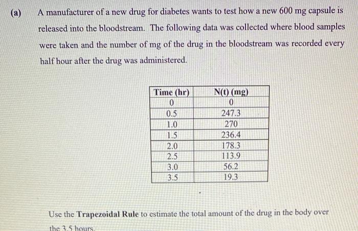 A A Manufacturer Of A New Drug For Diabetes Wants To Test How A New 600 Mg Capsule Is Released Into The Bloodstream T 1