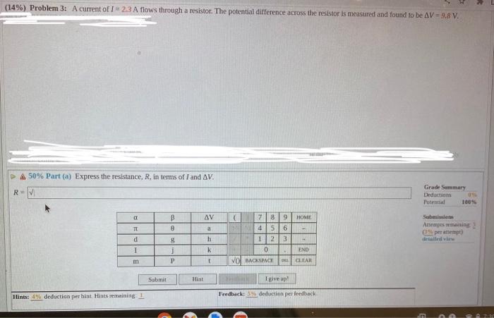 14 Problem 3 A Current Of 1 2 3 A Flows Through A Resistor The Potential Difference Across The Resistor Is Measure 1