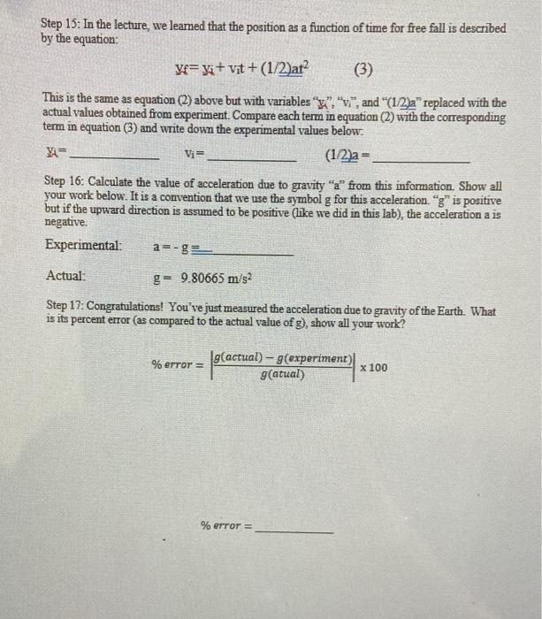 Name Acceleration Due To Earth S Gravity Step 1 Download The Video Clip Ball Toss Up Posted On Ecampus Along With Th 4