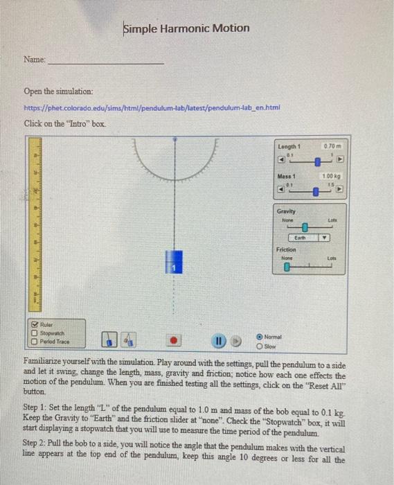 Name Open The Simulation Https Phet Colorado Edu Sims Html Pendulum Lab Latest Pendulum Lab En Html Click On The In 1