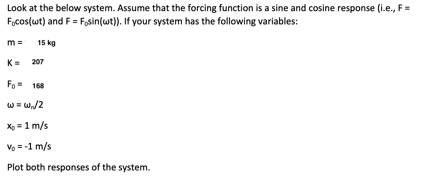 Look At The Below System Assume That The Forcing Function Is A Sine And Cosine Response I E F Focos Wt And F Fo 1