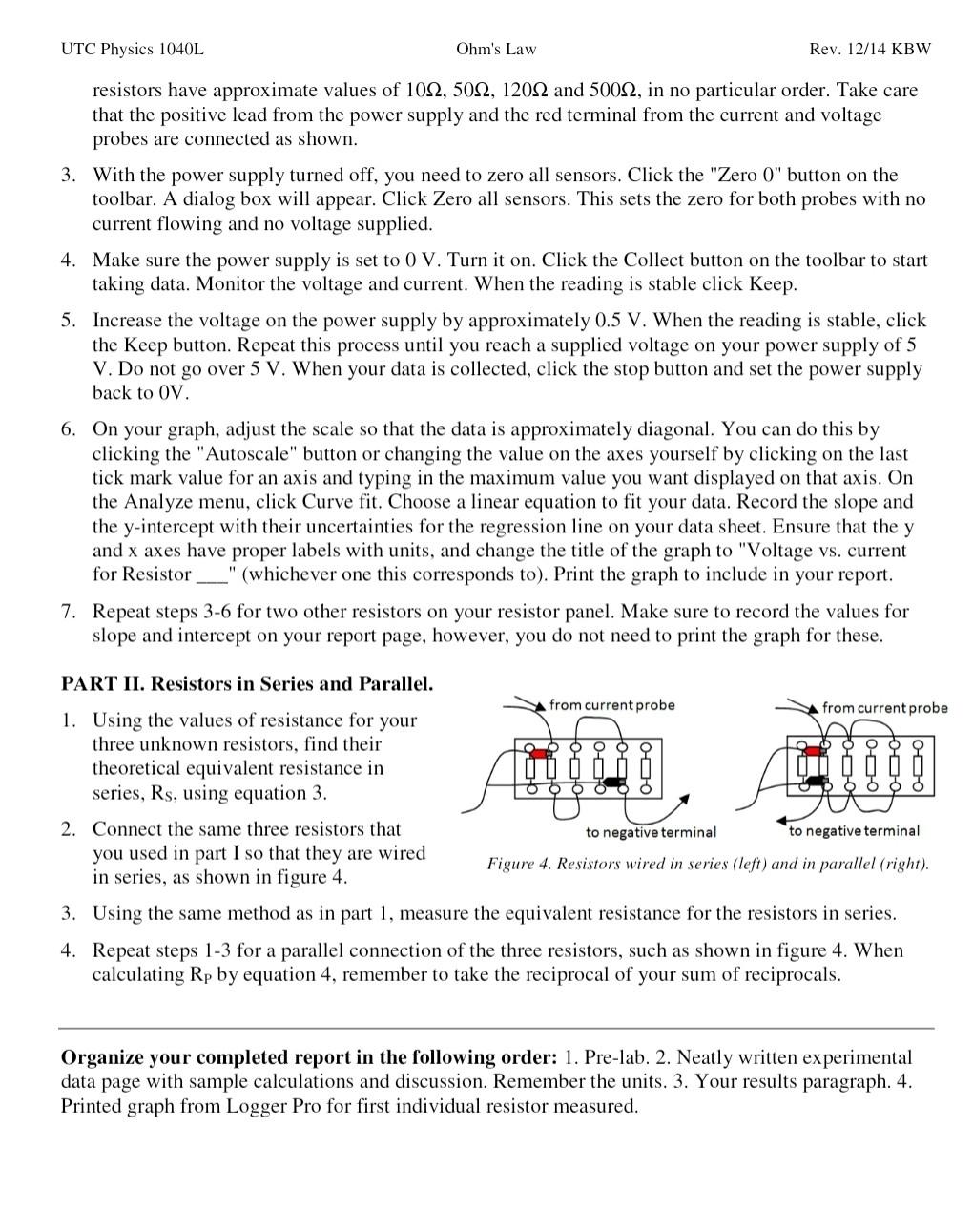 Utc Physics 1040 L Section Partner S Ohm S Law And Equivalent Resistances Goals Of The Experiment Theoretical Backgrou 4