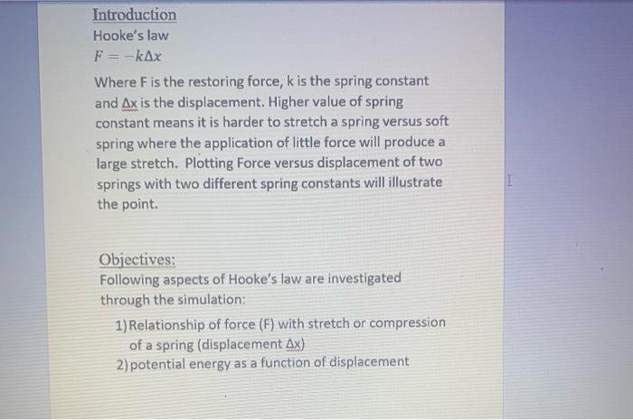 Introduction Hooke S Law F Kax Where F Is The Restoring Force K Is The Spring Constant And Ax Is The Displacement Hig 1