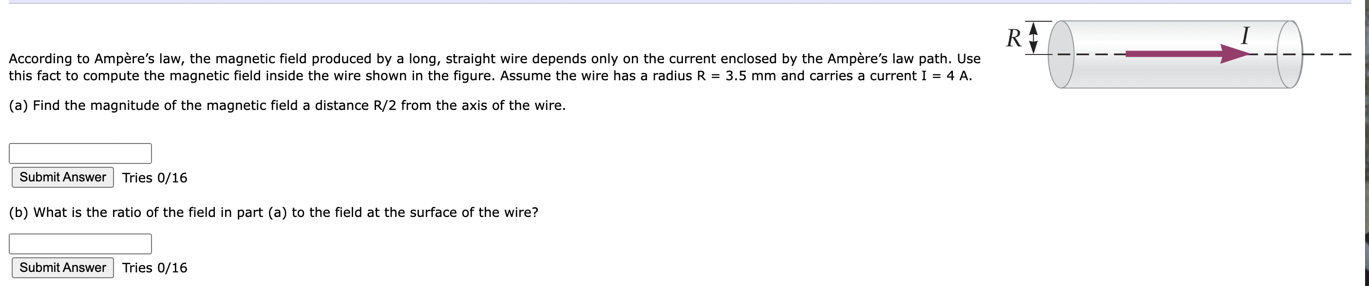 Ra According To Ampere S Law The Magnetic Field Produced By A Long Straight Wire Depends Only On The Current Enclosed 1